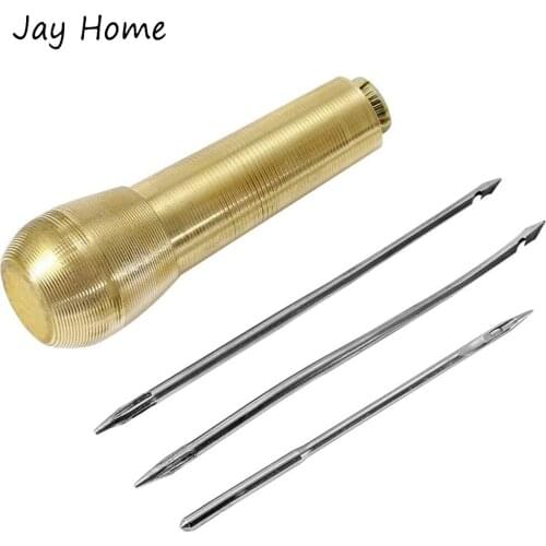 4Pcs Fabric Leather Sewing Awls Needles Copper Handle Hand Stitcher Tools for DIY Leather Craft Sewing Shoe Bag Repair Awl