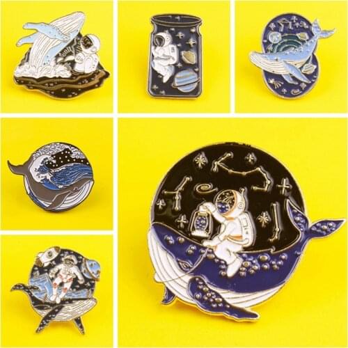 Astronaut and Whale Enamel Pin Adventure Ocean Drifting Wishing Bottle Brooches Bag Lapel Pin Badge Jewelry Gift for Friends