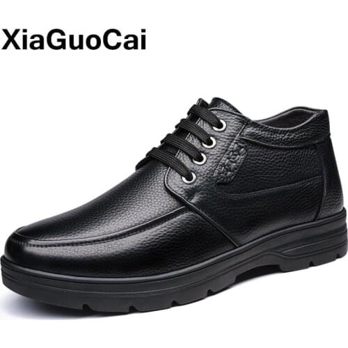 Winter Warm Men Shoes Ankle Boots Comfortable Round Toe Casual Shoes Non-slip Genuine Leather High Top Gentlemen Footwear Plush