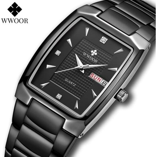 WWOOR Men Watches Luxury Fashion Waterproof Date Clock Male Sport Black Watch Men Quartz Wristwatches Relogio Masculino Men Gift