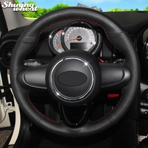 Shining wheat Black Genuine Leather Car Steering Wheel Cover for Mini Coupe 2016