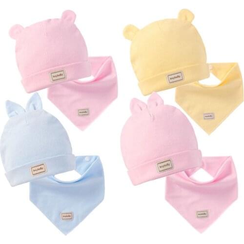 Cute Colors Kids Hat with Bibs Candy Solid Boys Girls Baby Beanies Cotton Newborn Bibs Toddler Caps Infant Accessories
