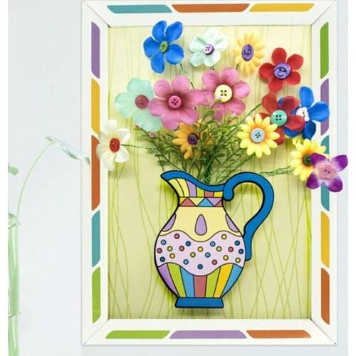 Kindergarten DIY Handmade Button Bouquet Paper Frame Illustration Creative Kids Gift Arts and Crafts Toys