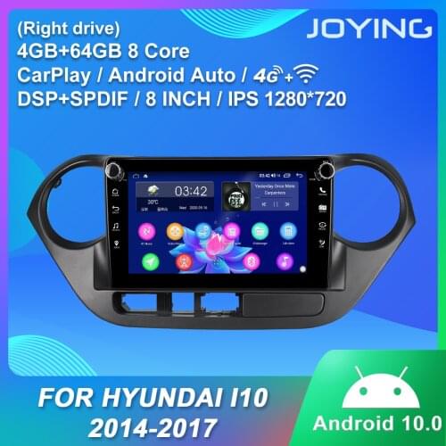 JOYING Android 10.0 head unit GPS Navigation 4GB RAM+64GB ROM 1280*720 IPS RDS support 4G&Carplay for Hyundai i10 2014-2017 WIFI