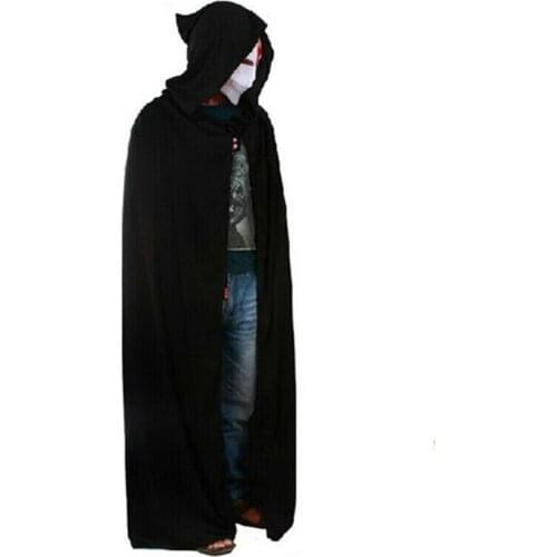 Halloween Hooded Cape Adult Unisex Long Cloak casual solid Black Costume Polyester Wraps one pieces