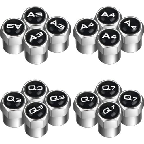 4Pcs Car Wheel Tire Air Valve Caps Stem Cover with Color Brand Logo for AUDI A4 A3 A6 Q3 Q7 TT