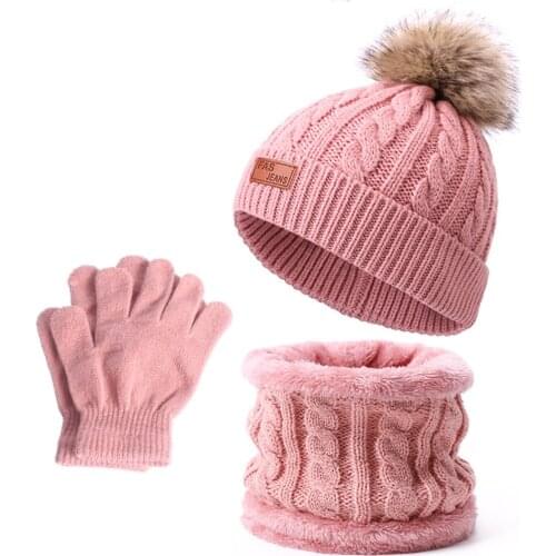 Scarf Set Women Winter Caps Warm Cute Bear Ear Hat Casual Flannel Hat Scarf Gloves Set Fleece Caps Essential for cycling 2021