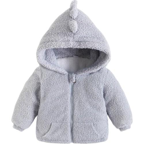 Children Autumn Spring Dinosaur Design Hooded Jacket Winter Thick Warm Girls Boys Fleece Outerwear Coats Zipper Baby Clothes