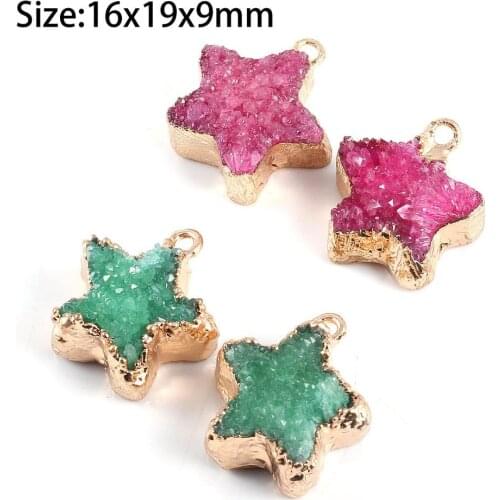 LE SKY Natural Stone Trendy Pentagram Agates Pendants Necklace Pendant for Jewelry Making DIY Necklace Size16x19x9mm