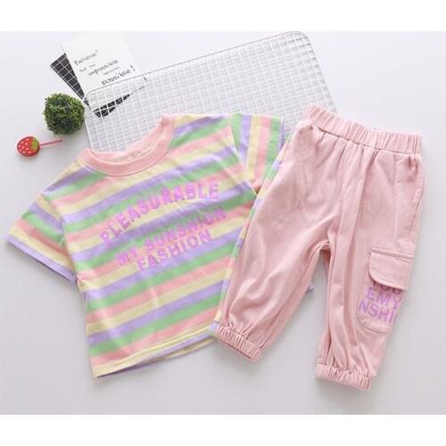 Summer Girls Clothing Set Striped Short Sleeve Tops+Shorts 2pcs Suit Baby Girl Clothes Sets Infant Girls Suit