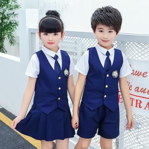 Summer new school uniforms kindergarten sets of clothing British wind vest three-piece student class service performance clothes