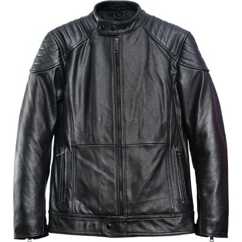 Top Layer Cowhide Motorcycle Leather Jacket Mens Genuine Leather Jacket Stand Collar Cycling Jersey Winter Jacket