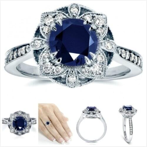 New 925 Sterling Silver Carat Diamond Ring Inlaid Sapphire Flower Ring For Women Charm