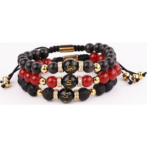 New Design Natural Stone Tibetan Agate Beads CZ Charm Macrame Adjustable Bracelet Women Men
