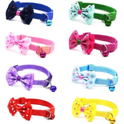 Bow Pet Collar Adjustable Dot Design Dog Collar With Bell Kitten Puppy Neck Decor Festival Or Daily Use Kawaii Pet Supplies