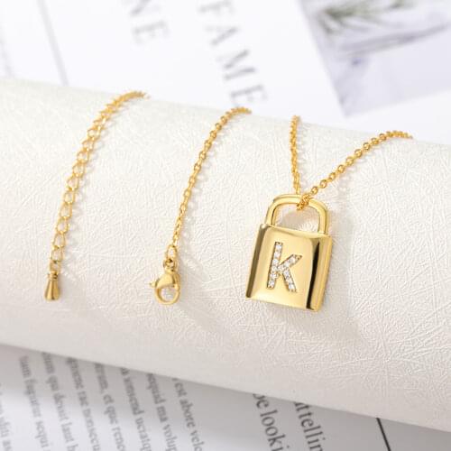 Initial Letters Lock Pendant Choker Necklaces Zircon Stainless Steel For Women Men 26 Letter Charm Pendant Jewelry BFF