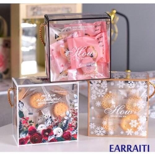 PVC Clear Candy Boxes Wedding Birthday Party Supplies Transparent Plastic Gift Box Cookies Packaging Noel Storage Bag Handle