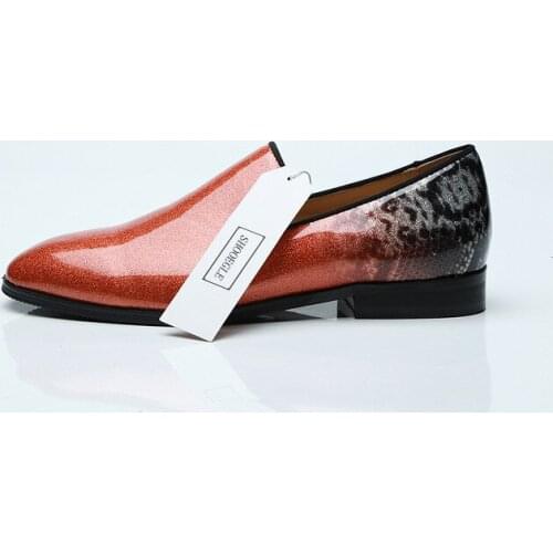 SHOOEGLE High Quality Men Patent Leather Shoes Snakeskin Italy Smoking Shoes Fashion Slip-on Men Loafers Business Dress Shoes