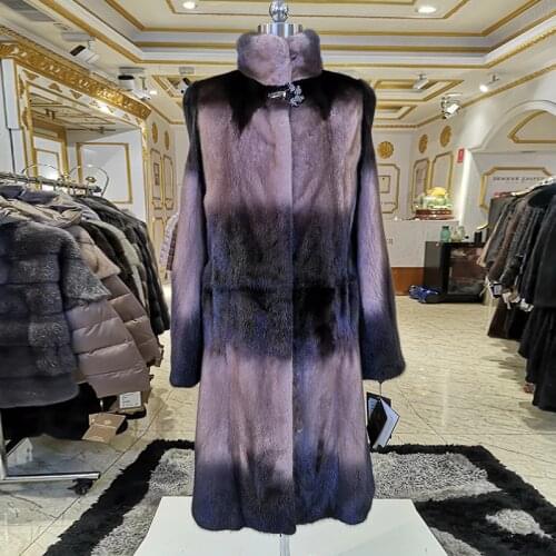 2020 Fashion Slim Fur Transition color leather mink Genuine Leather Long section of the mink Mandarin Collar Mink coat 5922