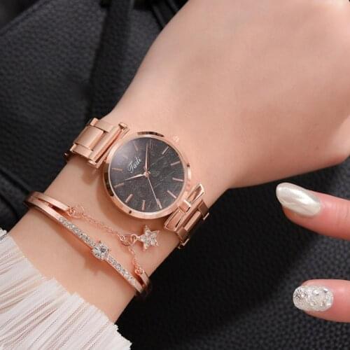 Leaf Print Rhinestone Accurate Hidden Buckle Watch Bracelet Women Accessory