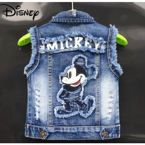 Disney Spring Fashion New 2021 Cartoon Mickey Mouse Comfortable Hooded Denim Vest Children Denim Vest