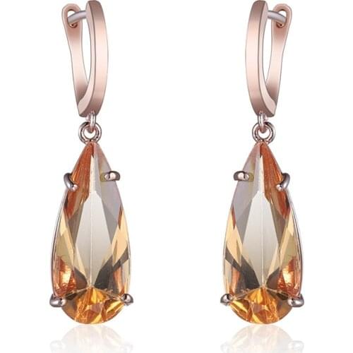 Female Luxury Champagne Zircon Drop Earrings For Women Vintage Fashion Rose Gold Crystal Stone Long Dangle Engagement Earrings