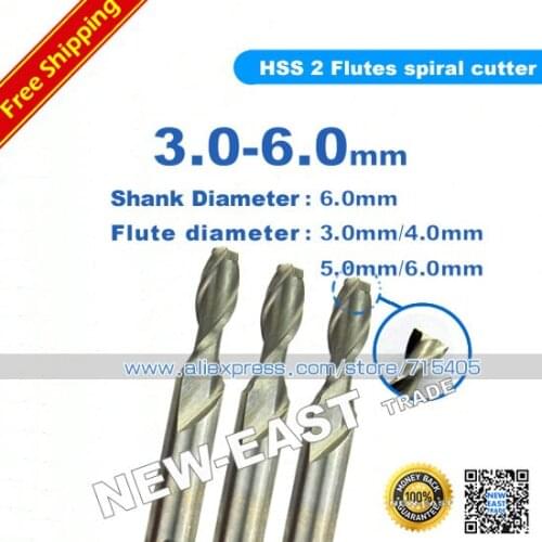 3mm 4mm 5mm 6mm 3.0mm 4.0mm 5.0mm 6.0mm High-speed steel HSS 2 Flutes spiral cutter End Mill Cutter