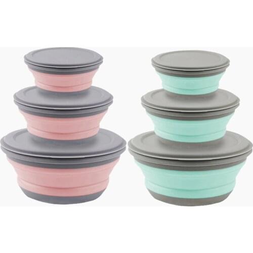 3pcs/Set Folding Food Container Silicone Lunch Box BPA Free Camping Travel Kids Student Fruit Snacks Storage Bowl Collapsible