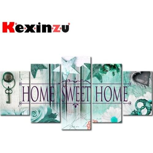 5pcs Full Square/Round Drill 5D DIY Diamond Painting Cross Stitch"Home Sweet" Multi-picture Combination Embroidery Decor Home