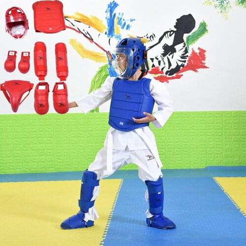 5 Pcs Karate Protectors Helmet Chest Gloves Shin Guards Jockstrap Children Adults Training MMA Kickboxing Headgears Sportswear