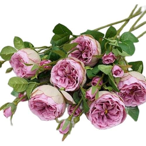 6Pcs Single Stem Austin Roses (3 Heads/Piece) 20" Length Simulation Round Rose for Wedding Home Decorative Artificial Flowers