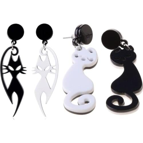 634D Acrylic Black White Lovers Cat Drop Earrings Statement For Women Fashion Jewelry