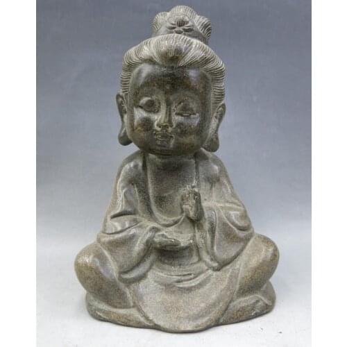 Free shipping 7" China Old bronze carved buddhism Kwan-yin lotus Guanyin buddha Statue off 50