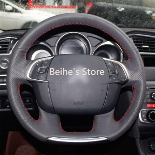 Car Steering Wheel Cover Hand-stitc​h on Wrap Cover Car interior decoration For Citroen C4 C4L 2011-2015 DS4