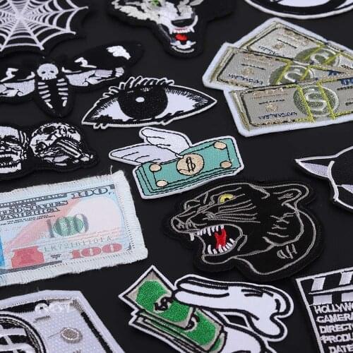 Black and white animal letter Embroidery Punk Patch Applique Ironing Clothing Sewing Decorative Badges Patches For Clothing
