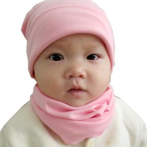 Solid Color Cotton Baby Hat Scarf Set Soft Warm Girl Boy Head Cover Cap New Kids Collar Scarf Beanie Autumn Winter Children Hat