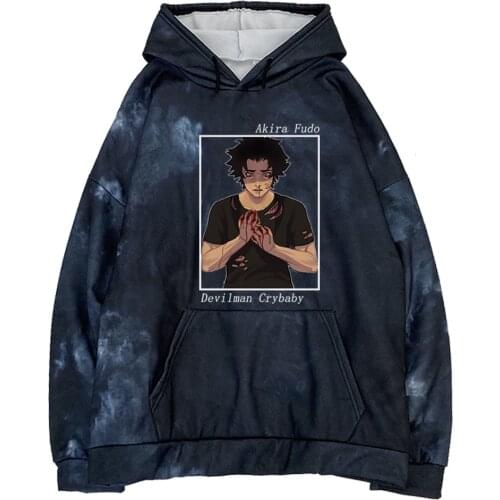 Women/Men Cool Anime Devilman Crybaby Hoodie Sad Harajuku Akira Fudo Print Long Sleeve Tie Dye Hooded Sweatshirt Men Hoodies