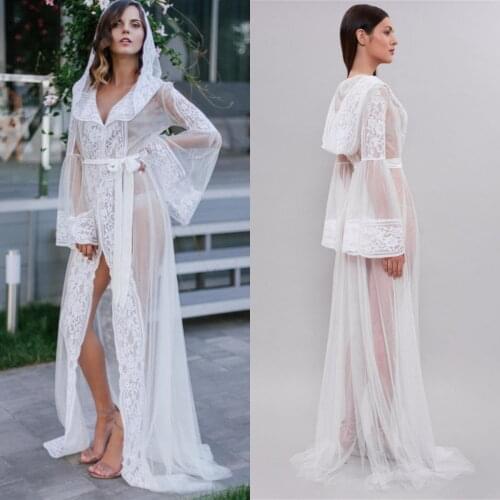 Hooded Bridal Robe Women Kimono Gown Wedding Bathrobe Lace Silk Sexy Loose Sleepwear Intimate Lingerie Lounge Nightwear