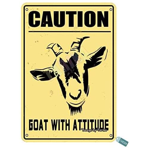 Keely Caution Goat with Attitude Metal Vintage Tin Sign Wall Decoration 12x8 inches for House Room Cafe Bars Restaurants Pubs