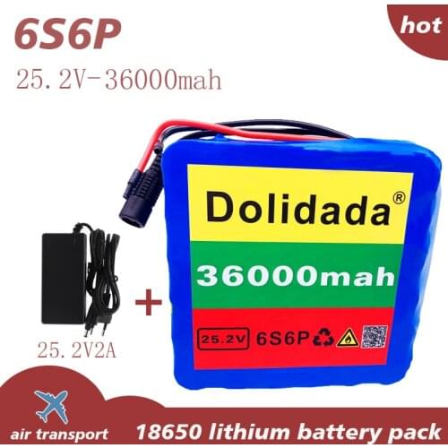 6S6P 24V 36Ah 25.2V lithium battery pack batteries for electric motor bicycle ebike scooter wheelchair cropper with BMS+ charger