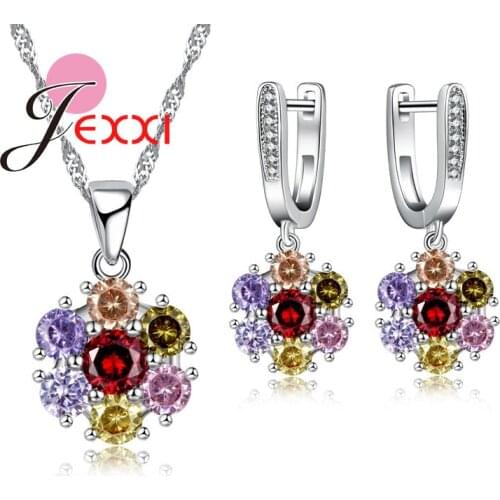 925 Sterling Silver Luxurious Flower Design Jewelry Set Necklace Earrings Pendant Decoration Wedding Decoration
