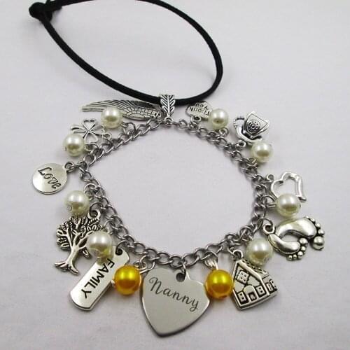 Nanny family theme home love leather stainless steel chain rearview mirror christmas tree decoration Bag ornaments