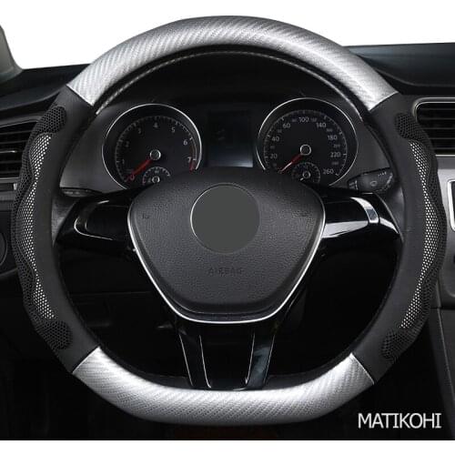 MATIKOHI Carbon Fiber Leather Car Steering Wheel Cover For LADA Granta Kalina Vesta Niva Xray Priora