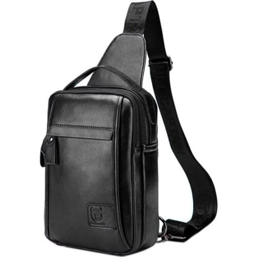BULLCAPTAIN Genuine Leather Mens Chest Bags Multifunctional Bag Can Hold iPai Pocket Fashion Mens Diagonal Bags