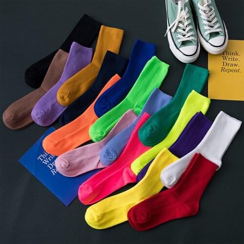 New Color Harajuku Retro Cotton Socks Women Winter In Tube Korean Purple Blue Yellow Pink Designer Christmas Cute