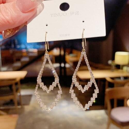 New Korean east door set diamond geometry shape temperament earrings personality long net red earrings pendant earring female