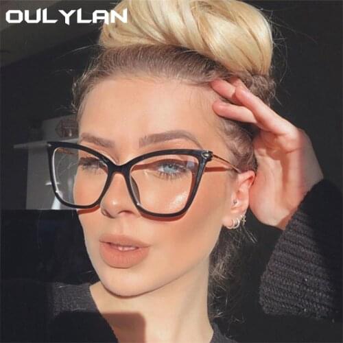 Oulylan 2021 Cat Eye Glasses Frames Women Fashion Myopia Spectacles Frame Clear Lens Fake Glasses Men Vintage Optical Eyewear
