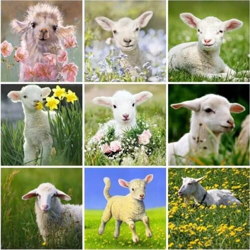 PDMDOG DIY Diamond Embroidery Animals Cross Stitch 5D Diamond Painting Full Square Round Drill Sheep Picture Of Rhinestones Wall