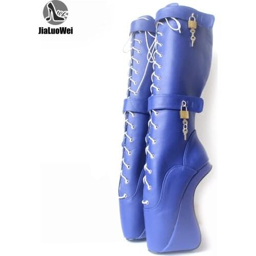 Sexy Hoof Heel Knee-high Boots Pointed Toe Lockable Ballet Boots With Lock Large 36-46