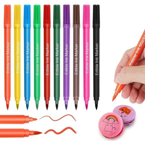 10pcs Food Coloring Pen Food Coloring Marker Edible Hook Line Drawing Pen Cake Baking Edible Pen Food Grade Childrens DIY Toy